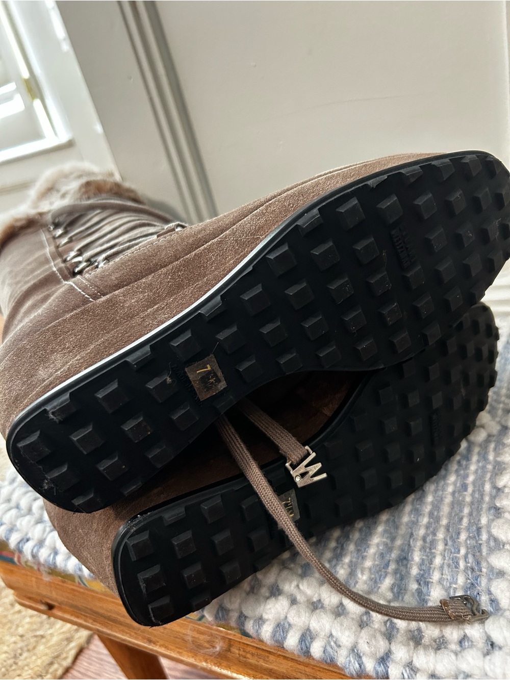 Stuart Weitzman Y2K Brown Suede Fur Trim Platform Wedge Aprés Leather Boots 8.5 - Picture 5 of 6